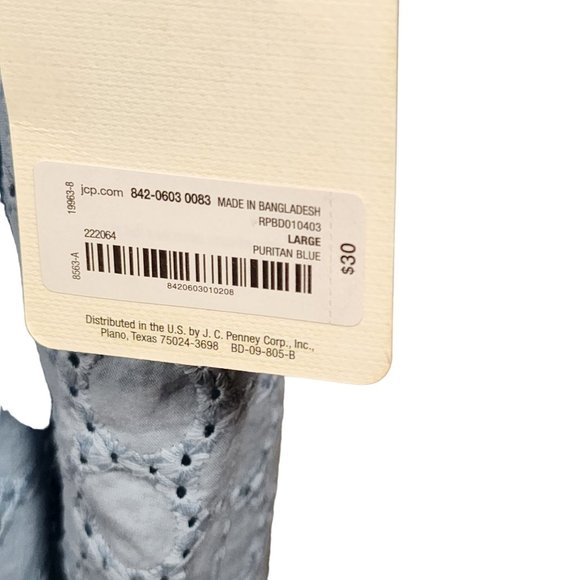 A. N. A. Eyelet Powder Blue V Neck Size L 100% Cotton Pull Over Top. NWT - Picture 7 of 9